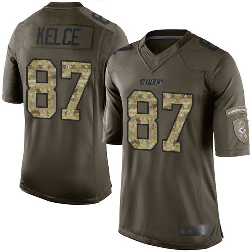 Men Kansas City Chiefs #87 Kelce Travis Limited Green Salute to Service Football Nike NFL Jersey